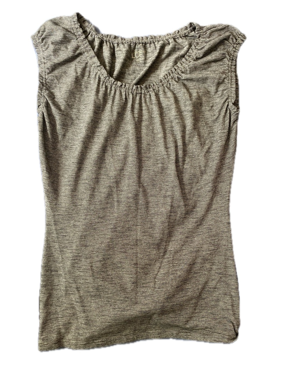 LOFT by Ann Taylor Thin Gray Stripe Scoop Neck Tank